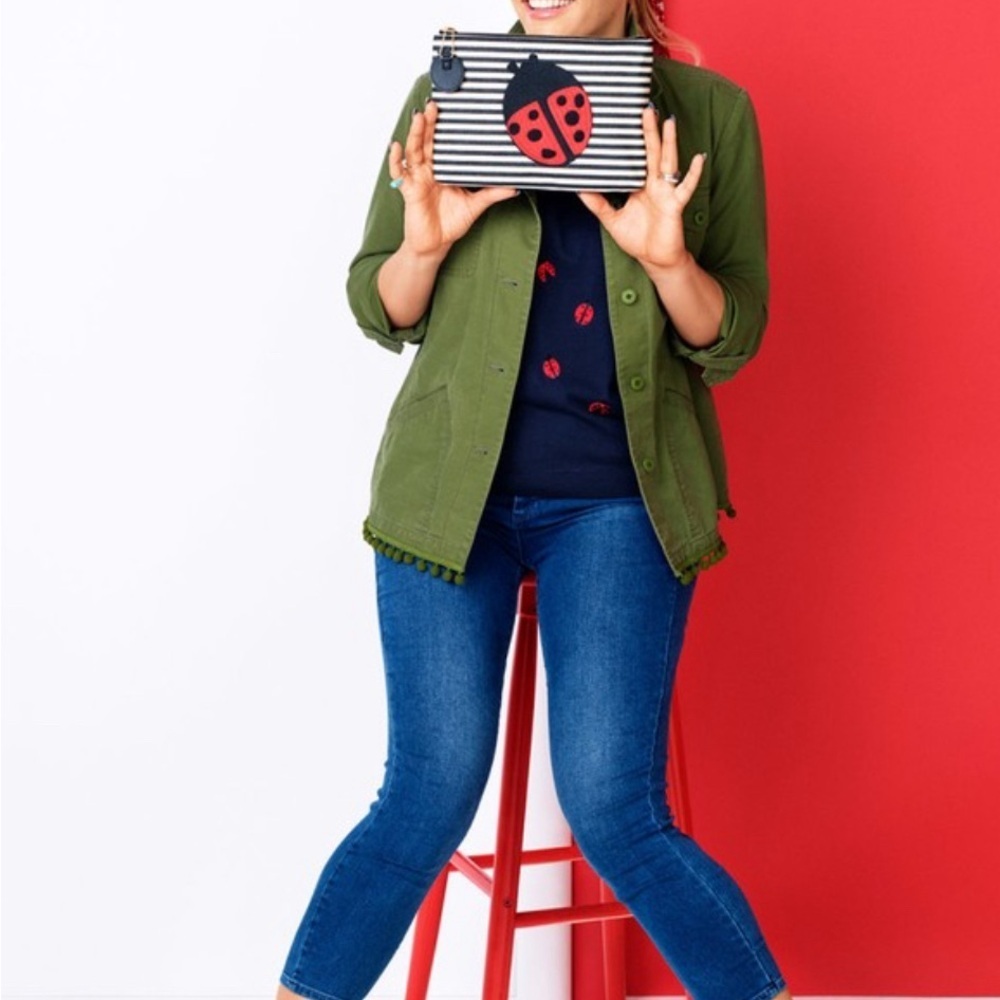 3/$22🩶 Talbots Small Oprah Magazine Collection Ladybug Crewneck Beaded Sweater - Picture 5 of 15